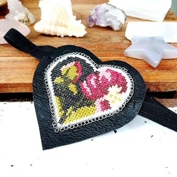 OOAK Rose Heart Beaded Eye Patch, Adjustable Costume Accessory Vision Ocular Aid - Picture 2 of 5